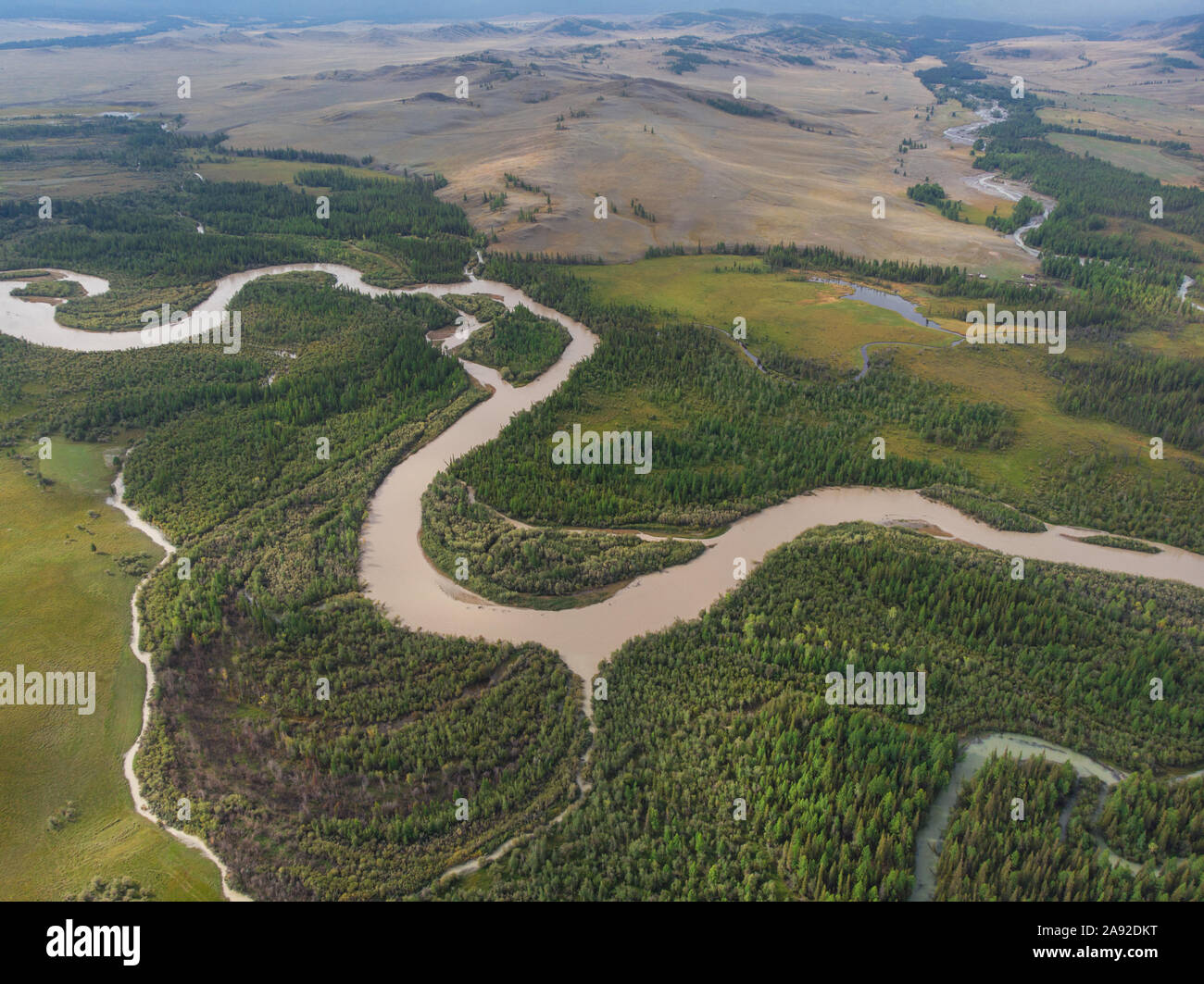 Kurai steppe and Chuya river Stock Photo