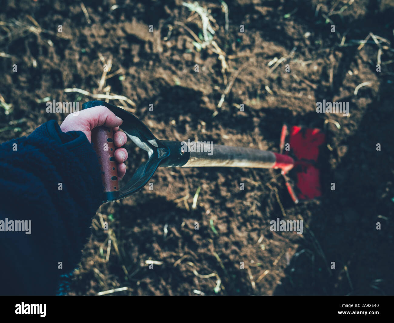 Hand with spade Stock Photo