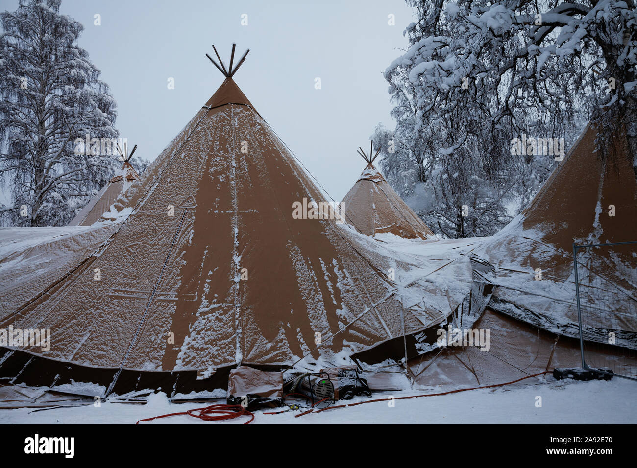 Teepees at winter Stock Photo