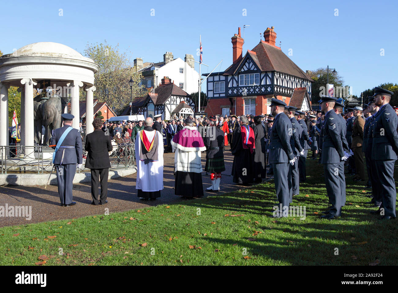 Remembrance Day commemorations in Shrewsbury at The Quarry public park in Shropshire, England. Stock Photo