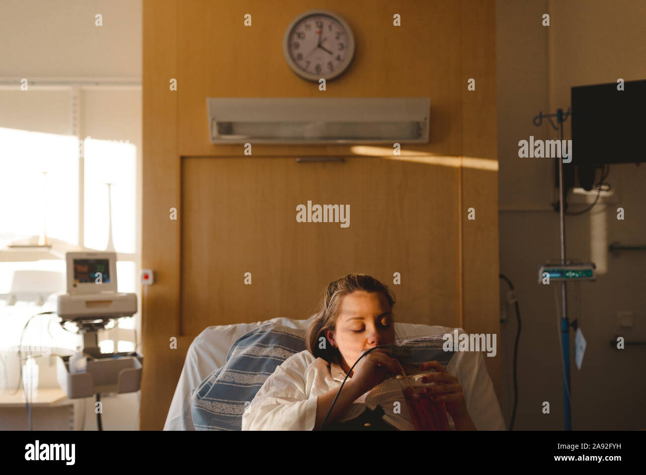 Woman in delivery room Stock Photo