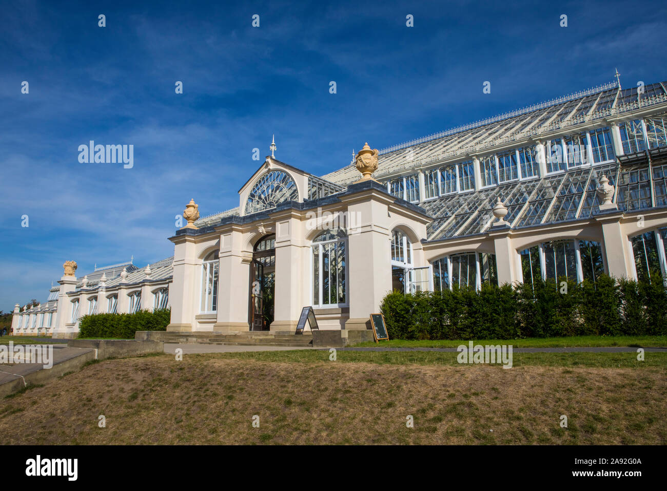 Surrey, UK - September 14th 2019: The iconic Temperate House at Kew Gardens in Surrey, UK. The Temperate House showcases the largest plants at Kew. Stock Photo
