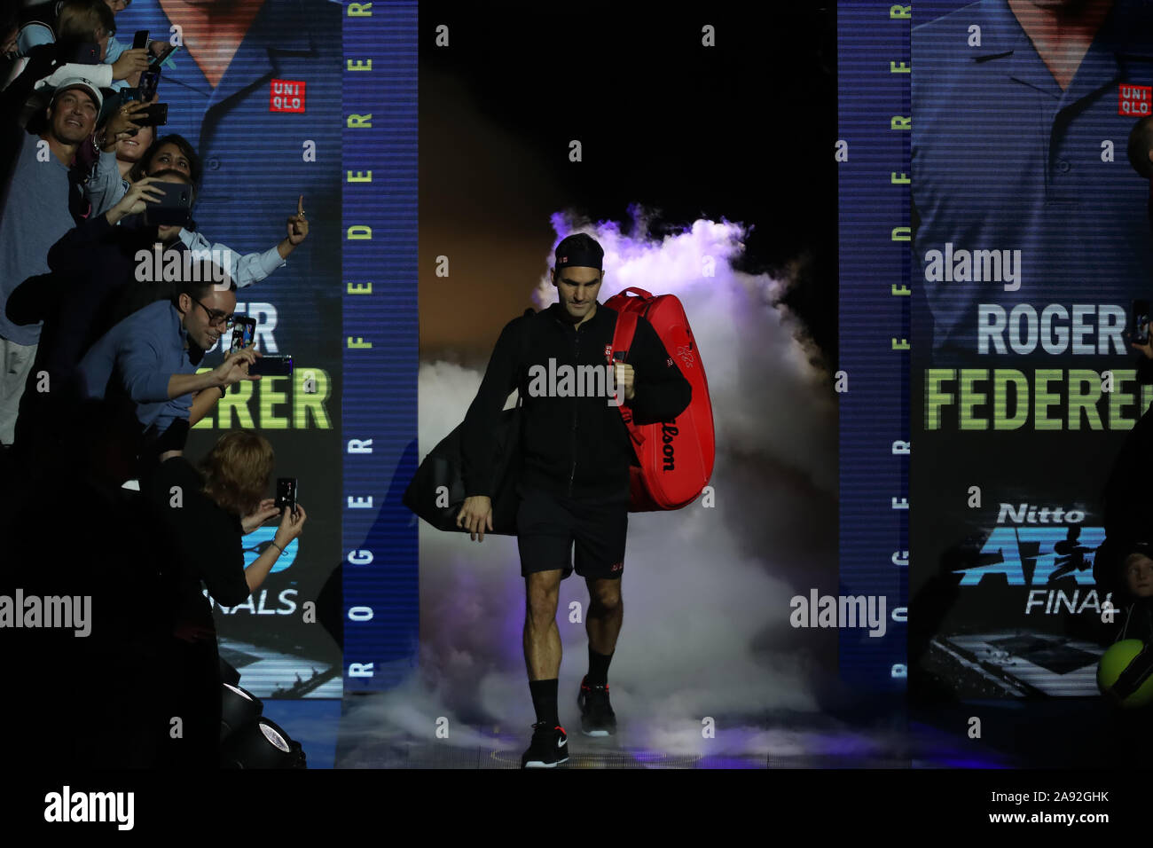 London, UK. 12th Nov, 2019. Arena. London, UK. 12th Nov, 2019. Nitto ATP Tennis Finals; Roger Federer (Switzerland) enters the arena - Editorial Use Credit: Action Plus Sports/Alamy Live News Credit: Action Plus Sports Images/Alamy Live News Stock Photo