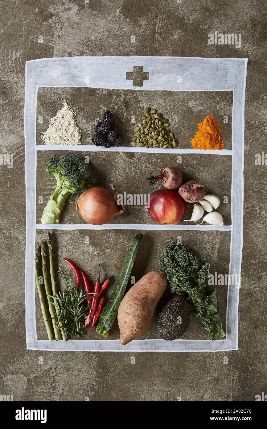 Fruits, vegetables and spices Stock Photo