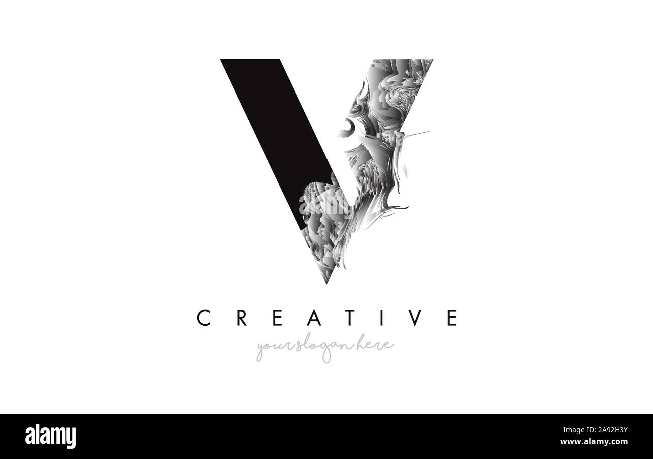 Letter V Logo Design Icon with Artistic Grunge Texture In Black and