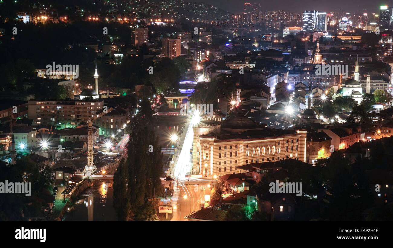 Sarajevo panoramic view at night Stock Photo - Alamy