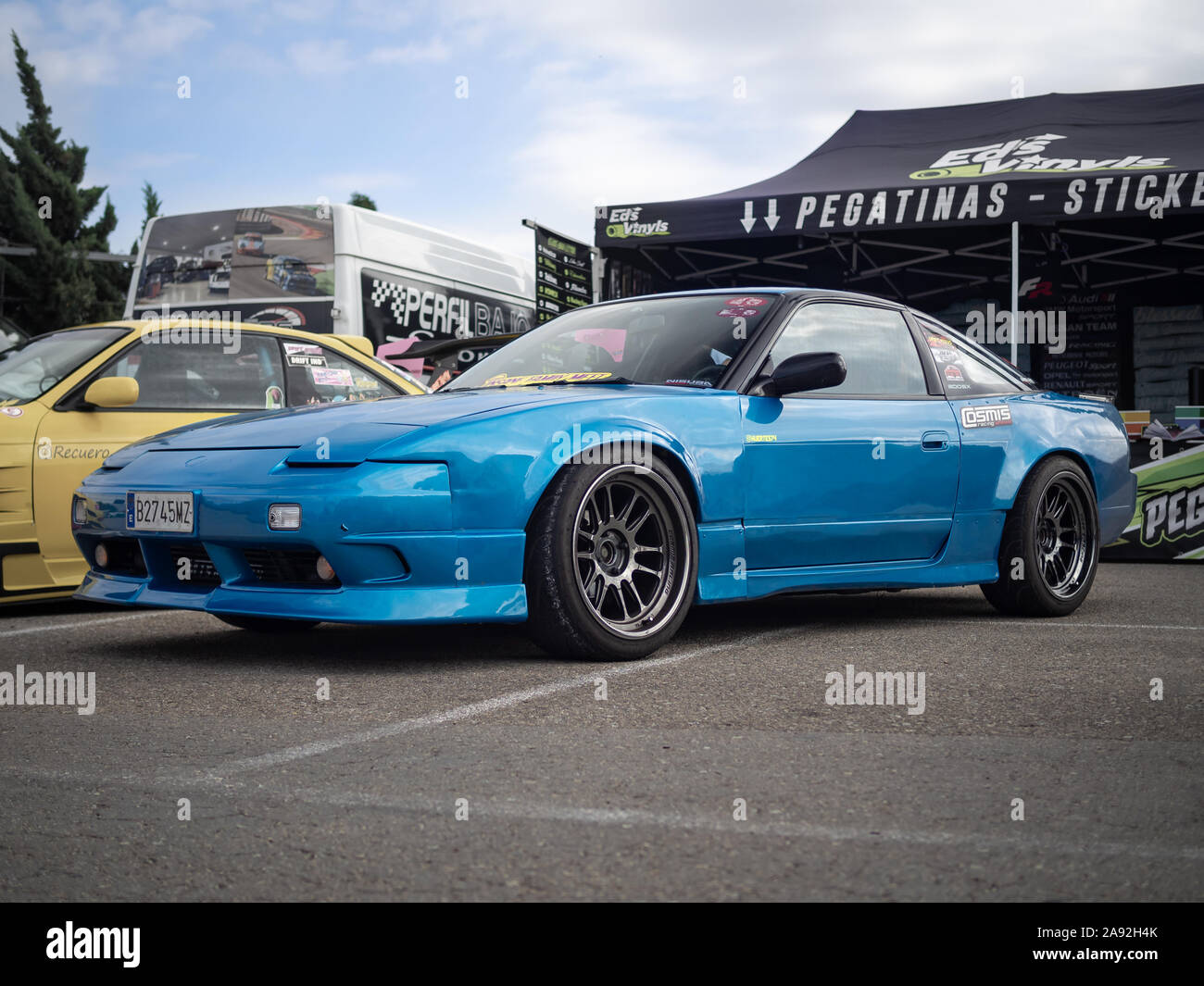 MONTMELO, SPAIN-SEPTEMBER 29, 2019: 1989 Nissan Silvia (RS13) (aka Nissan 200SX or Nissan 240SX) drift car (CA18 DET) Stock Photo