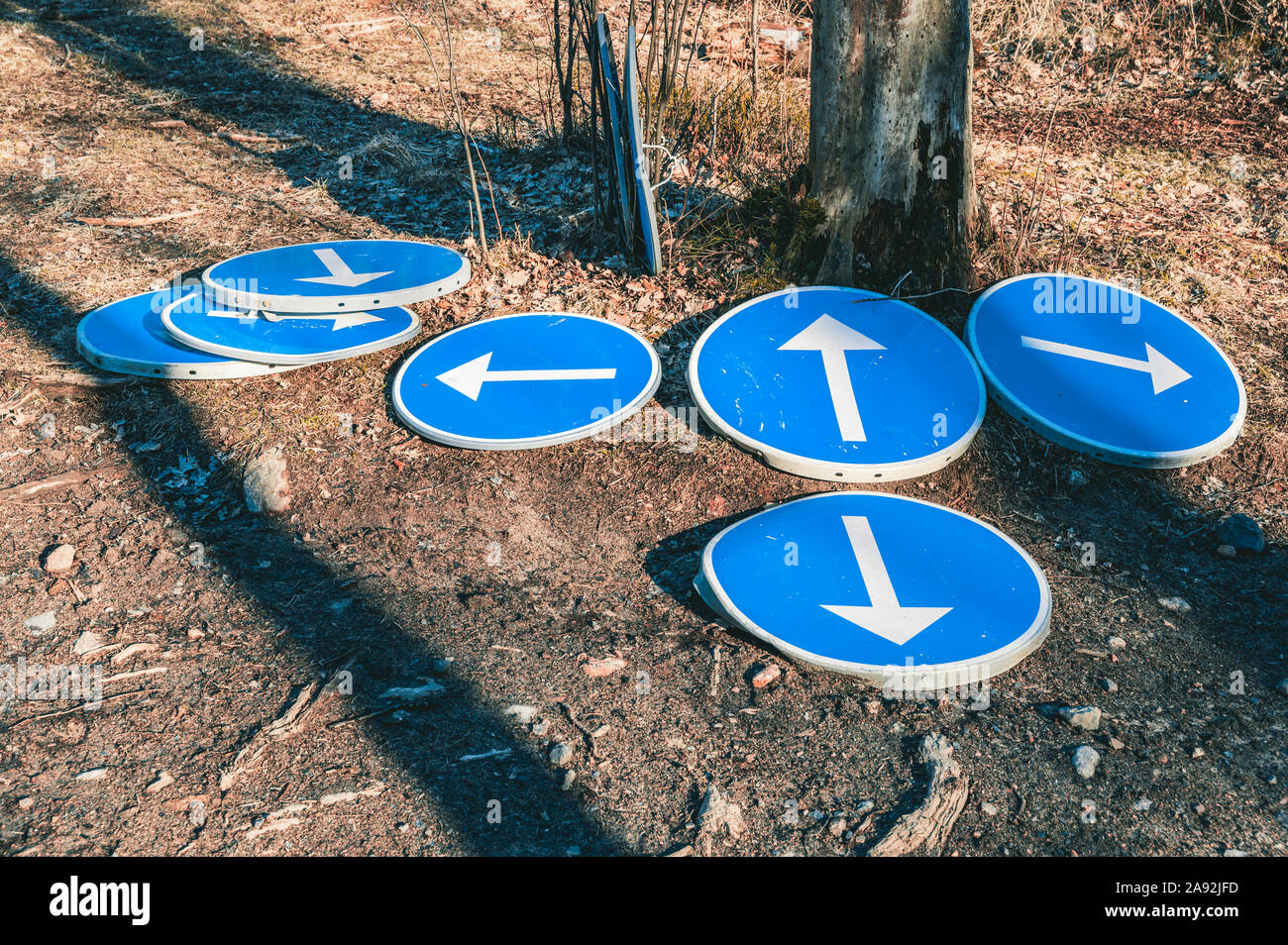 Road signs on ground Stock Photo Alamy