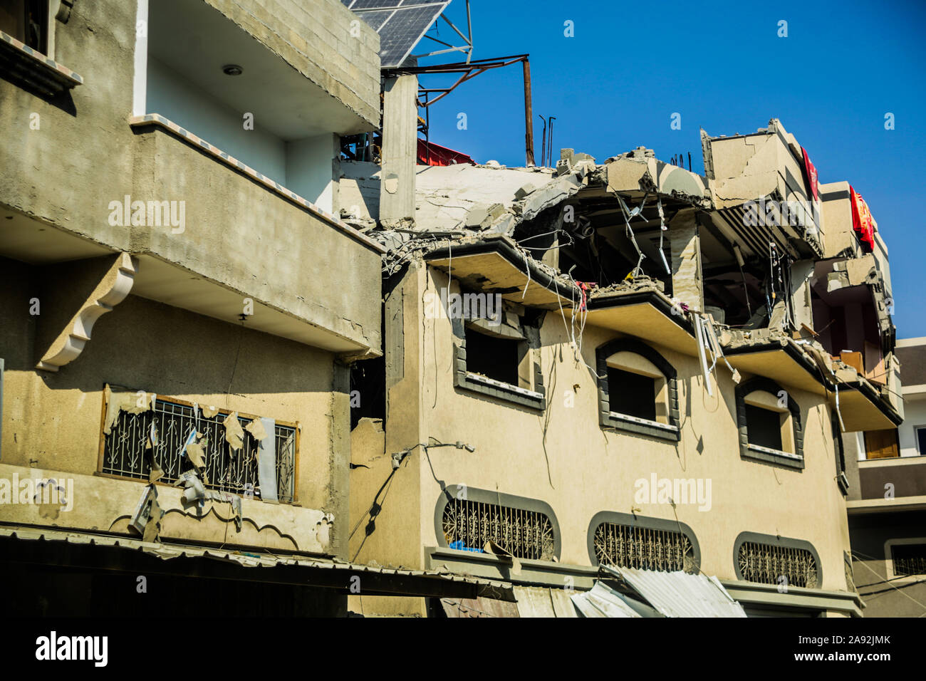 Gaza, Palestinian Territories. 12th Nov, 2019. The house of the Islamic Jihad leader Baha Abu Al Ata damaged after an Israeli air raid. Israel's security forces have taken targeted action to kill the military chief of Islamic Jihad in the Gaza Strip. Israel declared that it would not return to a policy of targeted killing. According to the army, this had been a unique action to avert 'a direct threat'. Credit: Saud Abu Ramadan/dpa/Alamy Live News Stock Photo