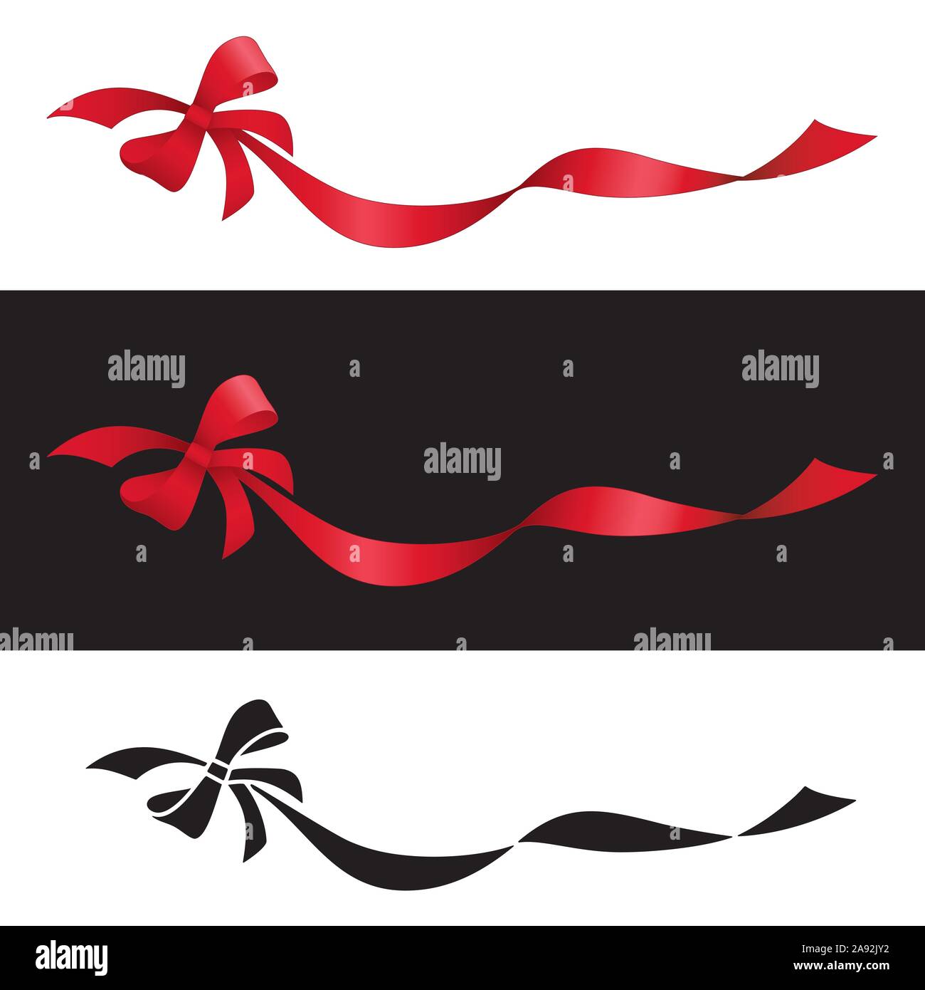 Holiday Red Ribbon with Bow Isolated Vector Illustration in both Red and Black Line Art Versions Stock Vector