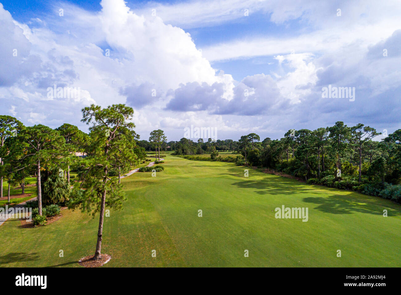 Florida,Port Pt Saint St Lucie,PGA Golf Club at PGA Village,golf course fairway,aerial overhead bird's eye view above,photo making taking using from h Stock Photo