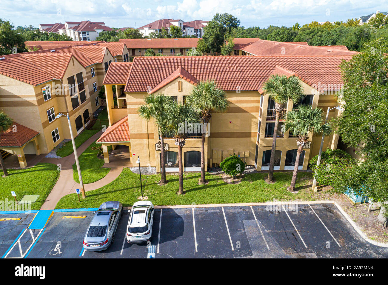 Orlando Florida,Blue Tree Resort,rental villas condominiums,aerial overhead bird's eye view above,photo making taking using from having other up on,US Stock Photo