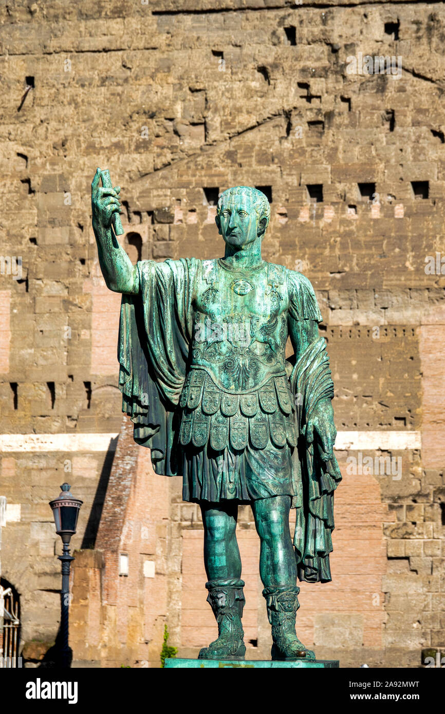 Bronze statue of emperor Marcus Cocceius Nerva on Via dei Fori Imperiali, Rome, Italy Stock Photo