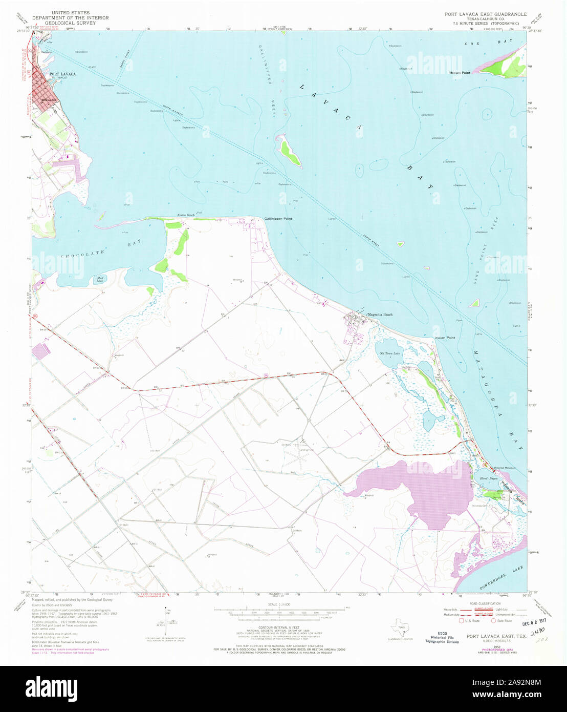 USGS TOPO Map Texas TX Port Lavaca East 116380 1952 24000 Restoration Stock Photo