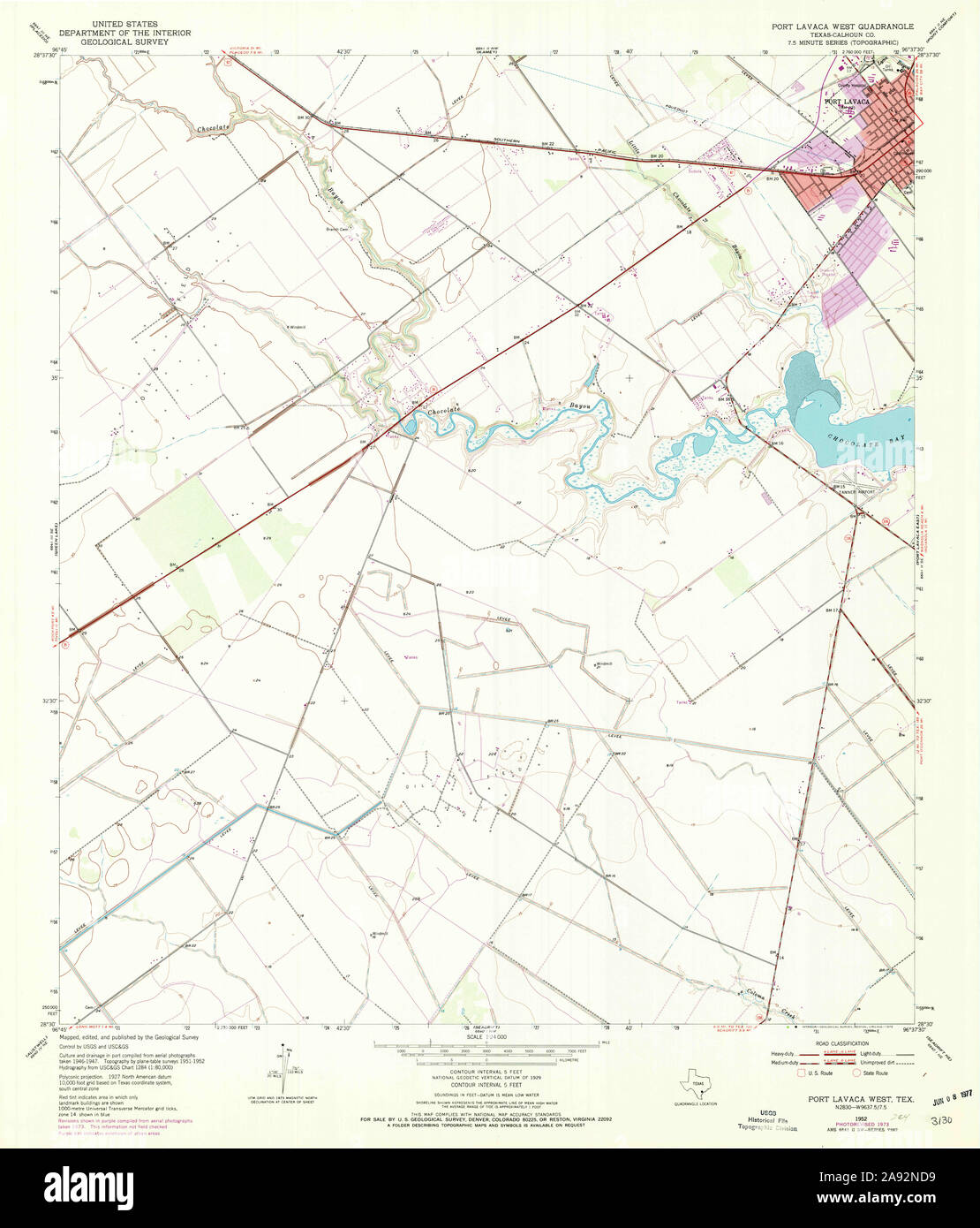 USGS TOPO Map Texas TX Port Lavaca West 116382 1952 24000 Restoration Stock Photo