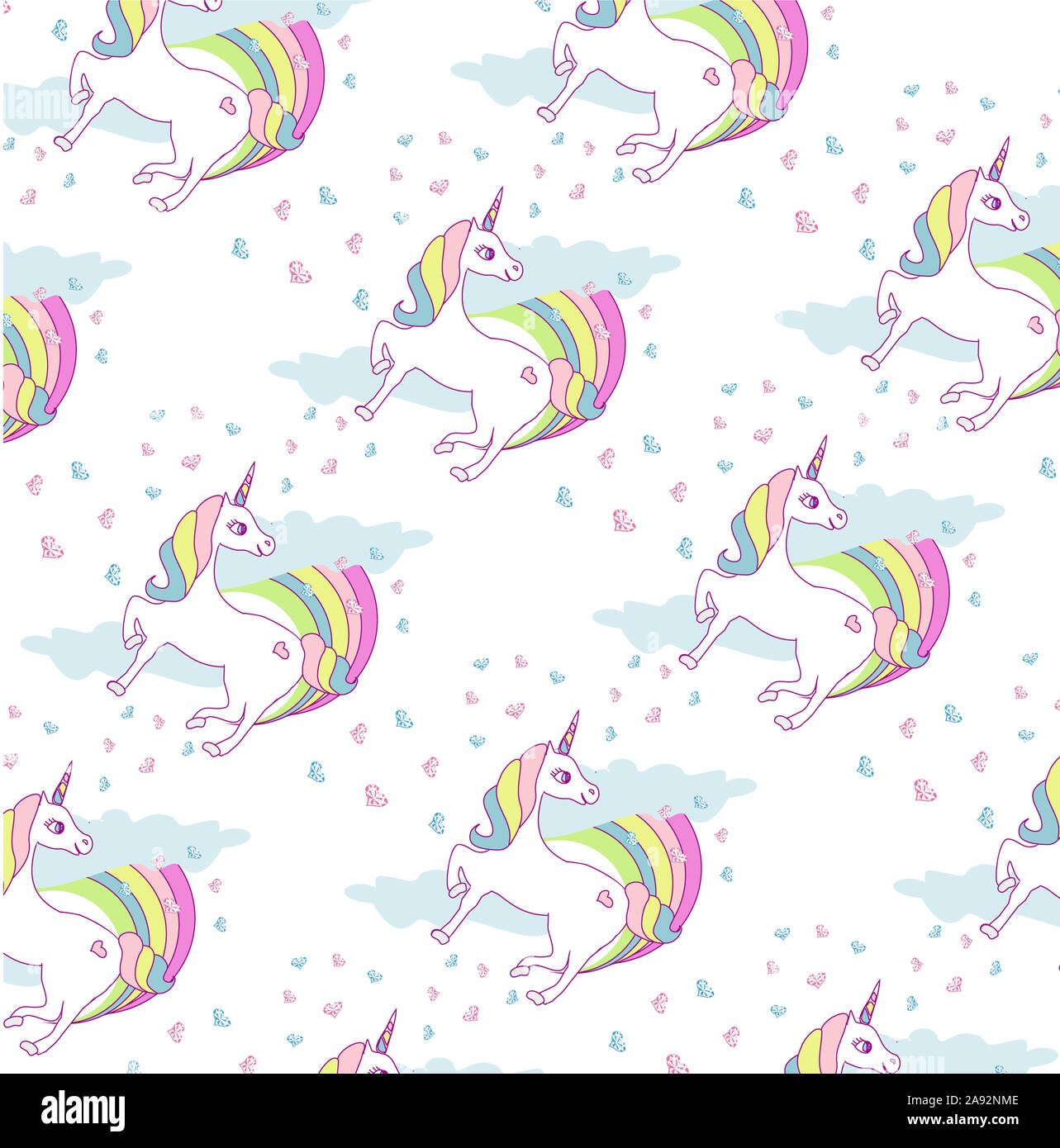 Seamless pattern with cute unicorns and rainbow Stock Photo - Alamy