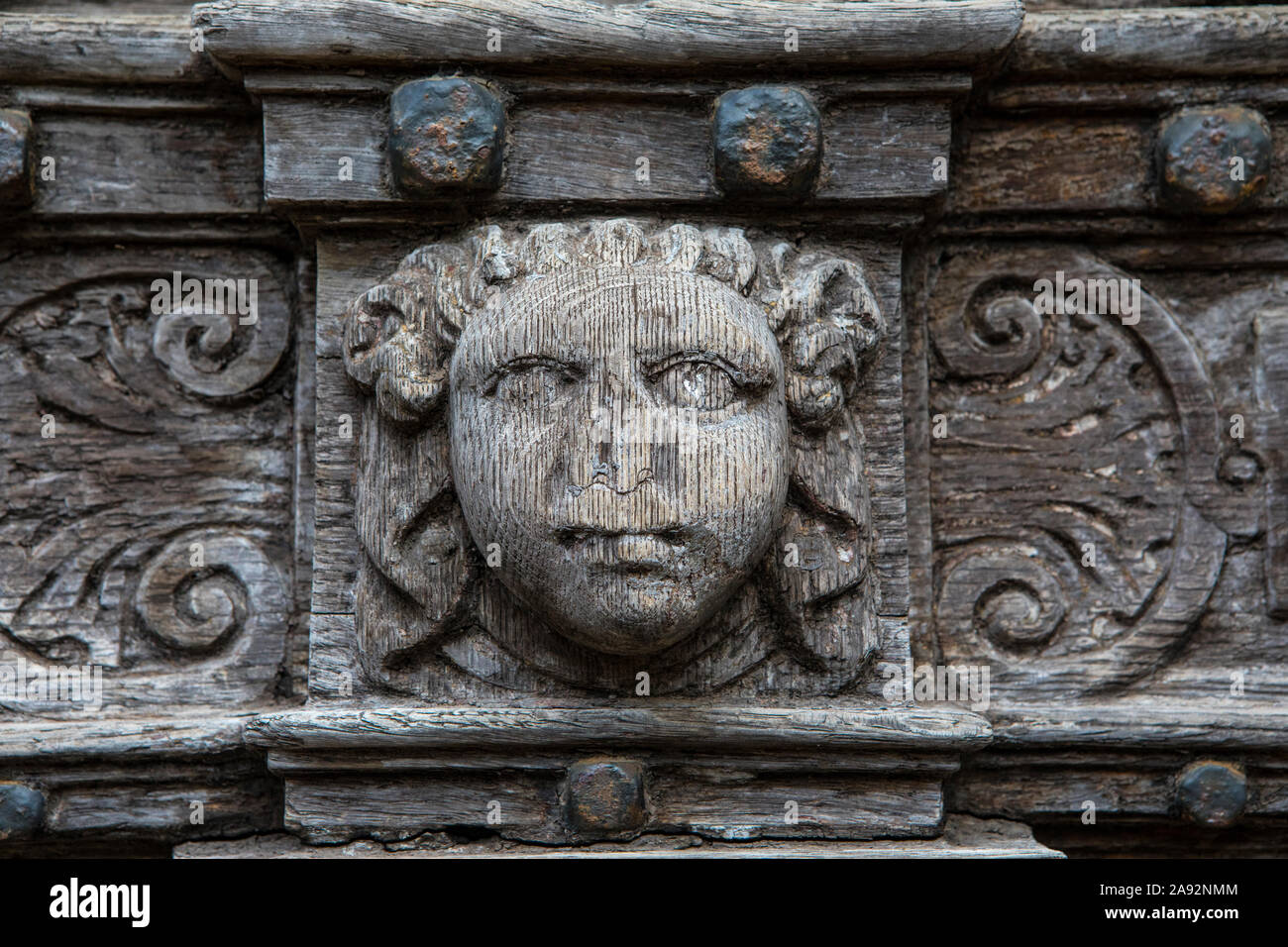 Beautiful wooden carving around the doorway to the Deanery in Cathedral