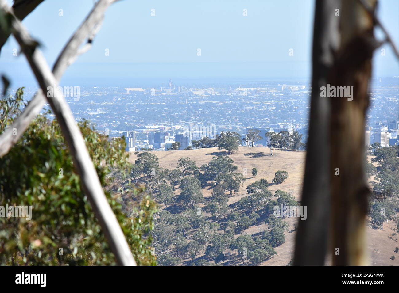 Scenic View from Belair National-Park to Adelaide City, South Australia, Australia Stock Photo