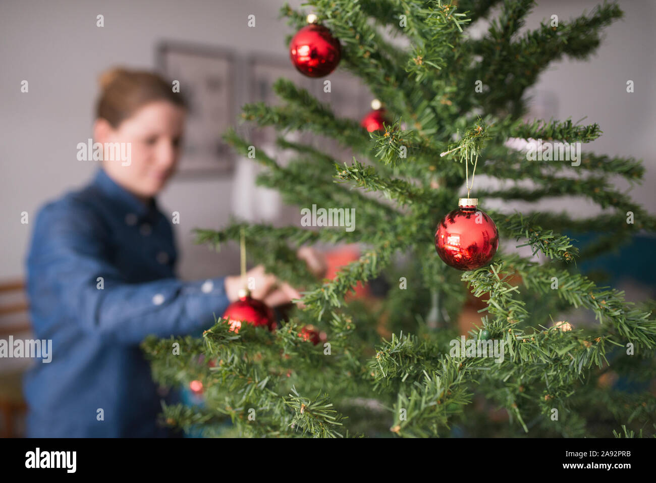 Christmas tree with baubles Stock Photo