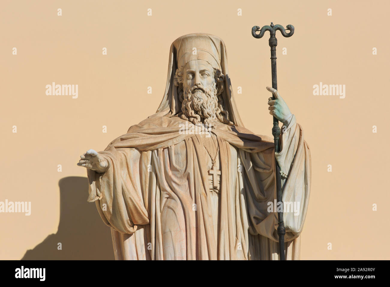 Statue of the Ecumenical Patriarch (Archbishop) of Constantinople Gregory V of Constantinople (1746-1821) outside the University in Athens, Greece Stock Photo