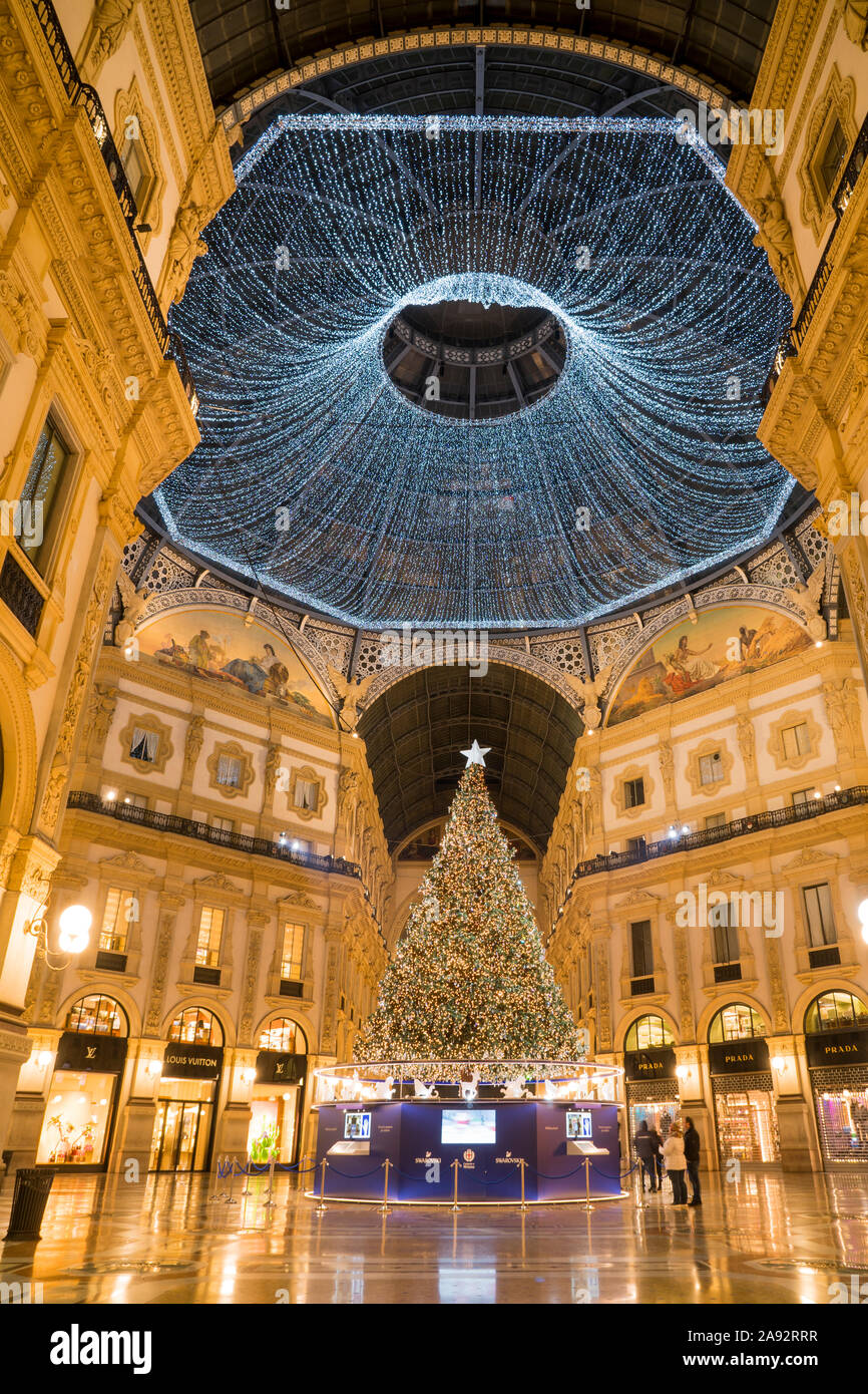 Christmas decoration of the glass dome of the Galleria Vittorio Emanuele II in Milan, Italy. Stock Photo