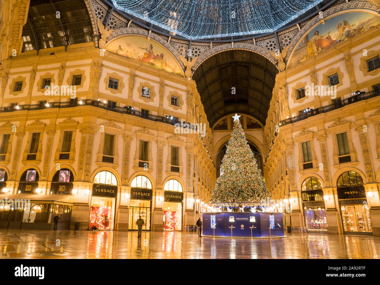 Christmas decoration of the glass dome of the Galleria Vittorio Emanuele II in Milan, Italy. Stock Photo
