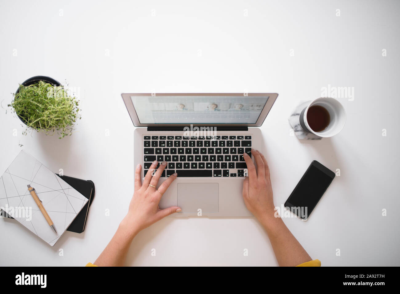Womans hands using laptop Stock Photo