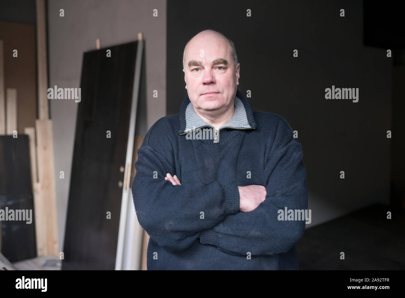 Man on building site Stock Photo