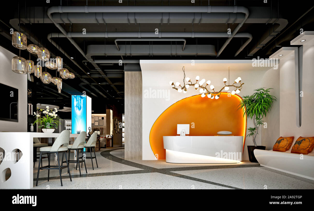 3d render of hotel reception and lobby Stock Photo