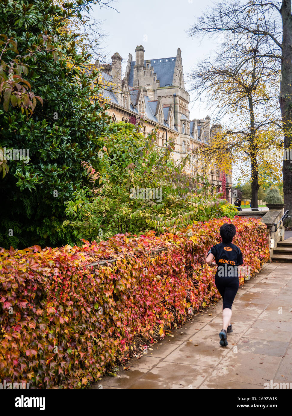 Woman Running at Christ Church College, Oxford University, Oxford, Oxfordshire, England, UK, GB. Stock Photo