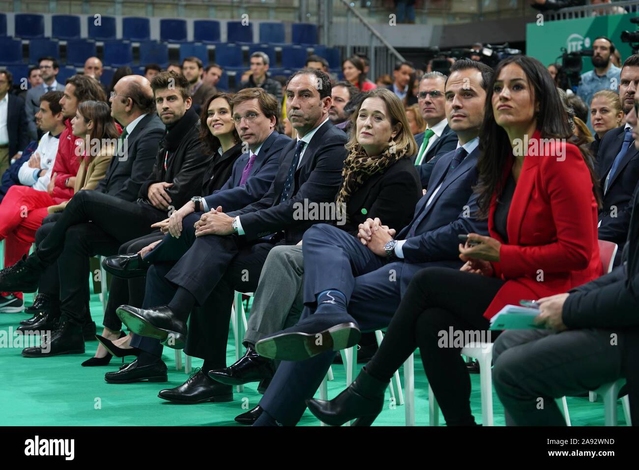 Madrid, Spain. 12th Nov, 2019. FC Barcelona player and Kosmos President Gerard Pique, Feliciano Lopez, Albert Costa, Madrid mayor Jose Luis Martinez Almeida and Madrid President Isabel Diaz Ayuso during the 2019