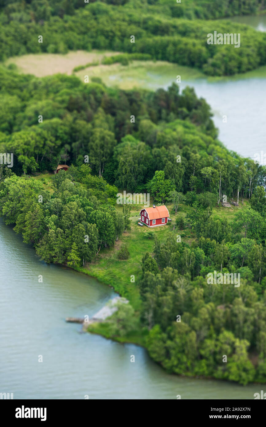 Aerial view of house among trees Stock Photo