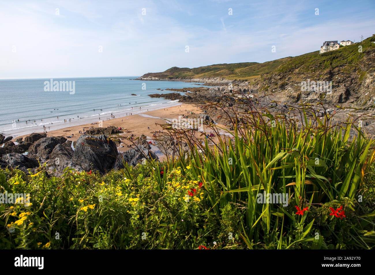 A view of the beautiful Barricane Beach in Woolacombe in North Devon ...
