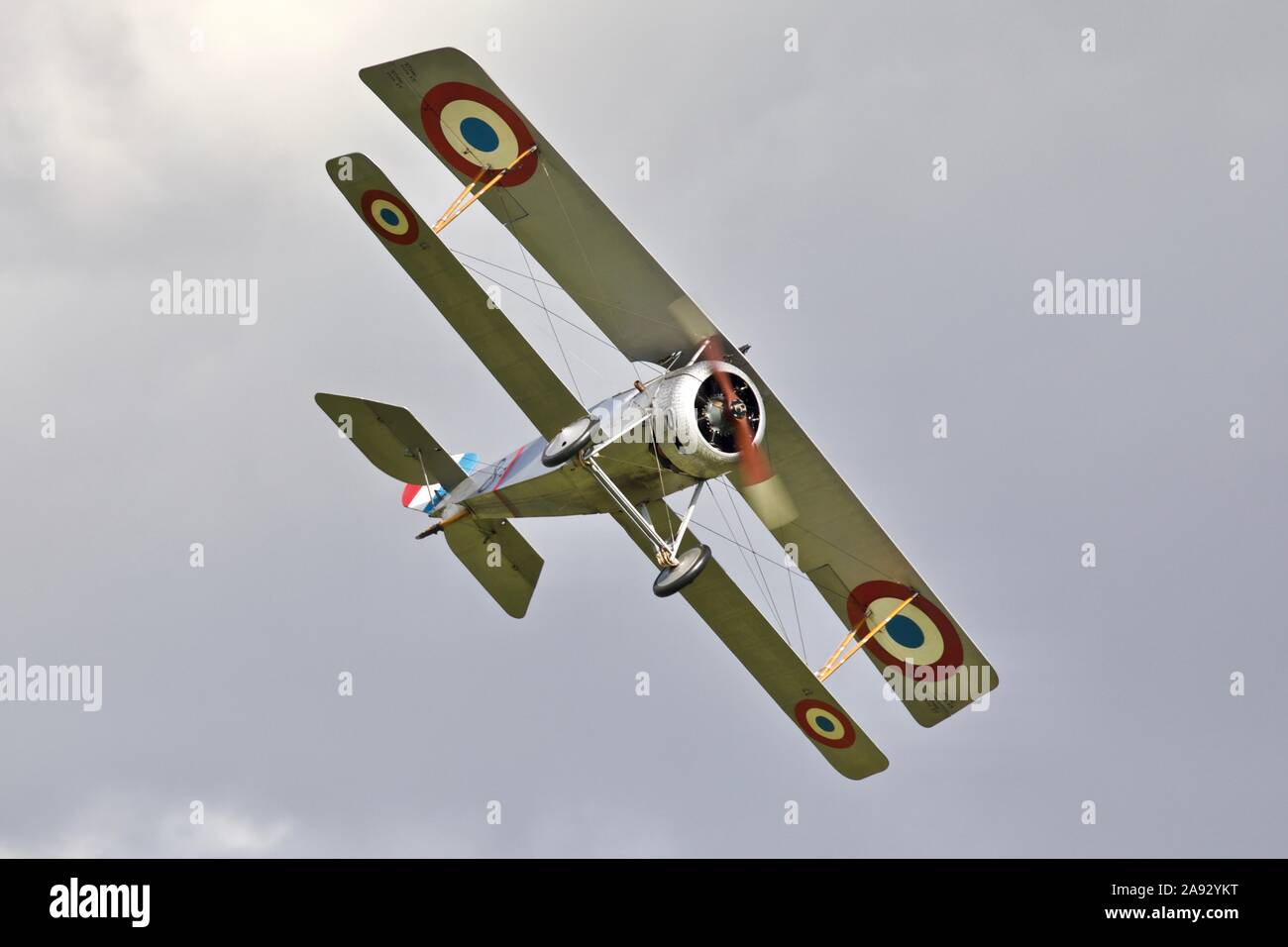 Nieuport 17 N1977 G-BWMJ (Replica) flying at Old Warden Military Airshow on the 7th July 2019 Stock Photo