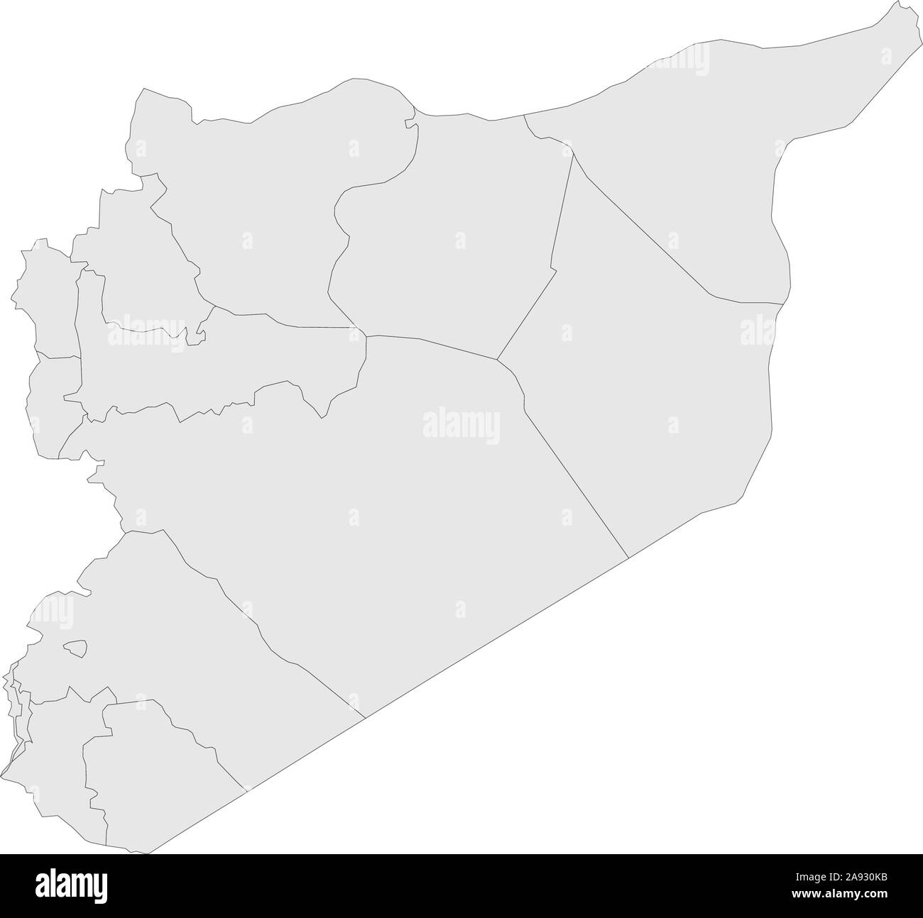 Syria political map with boundaries vector illustration. Gray background. Stock Vector