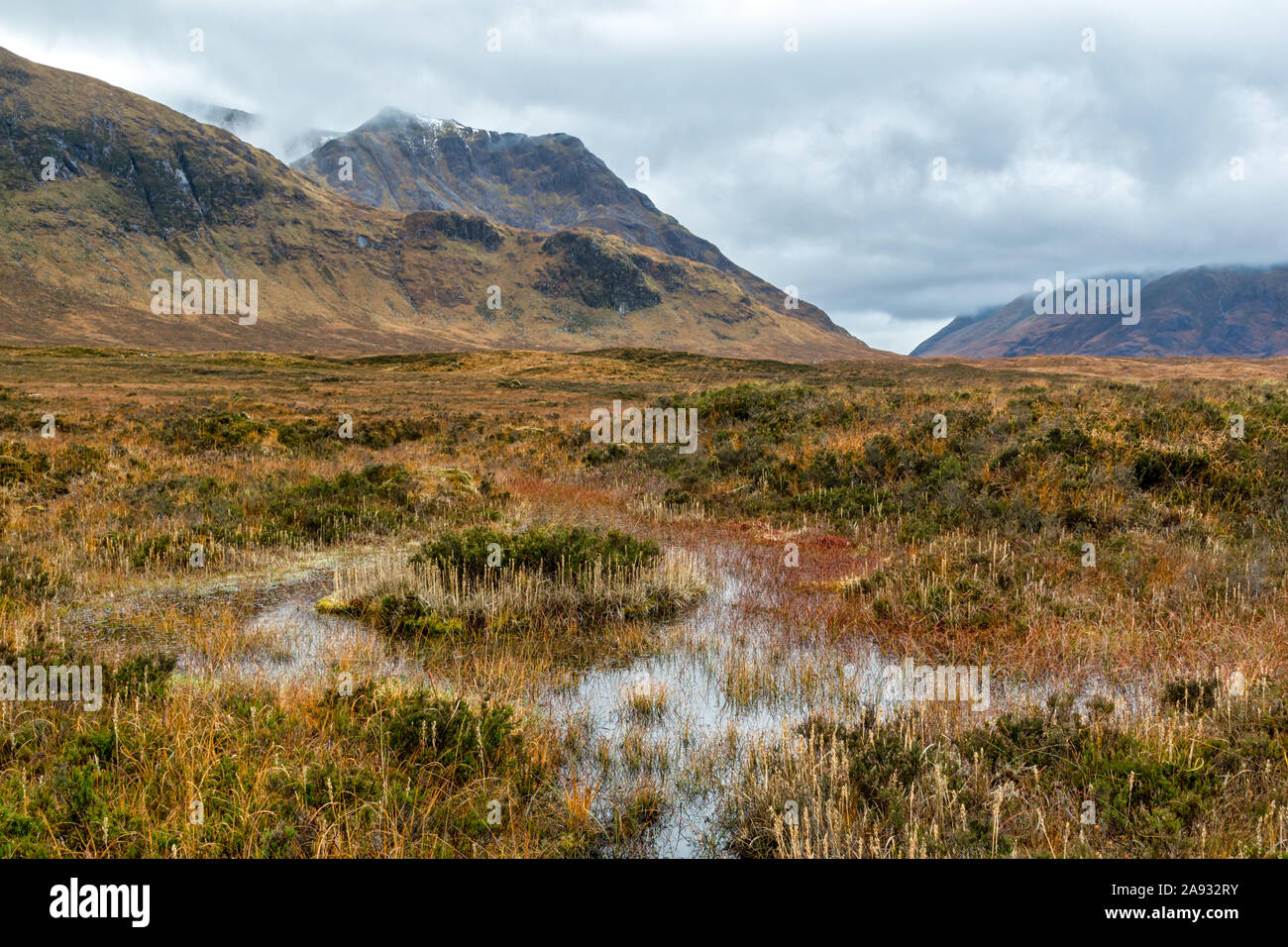 THis is a bog located in Glencoe in the Scottish Highlands Stock Photo