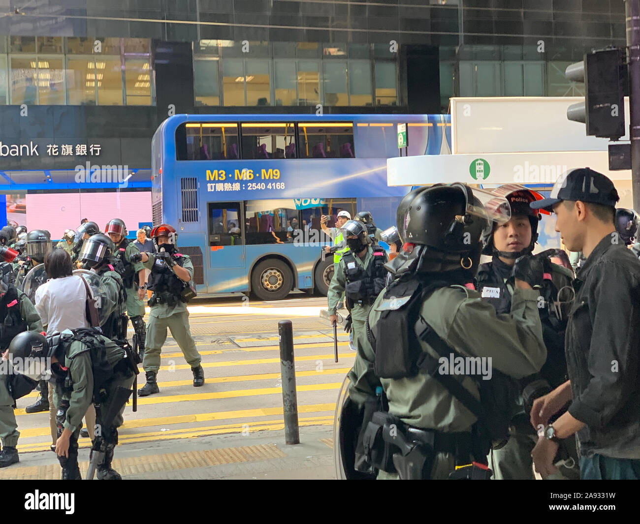 Central/Hong Kong- 13 November 2019: the worker join the match in central. after the anti mask law is launched, the people still support the protest. Stock Photo
