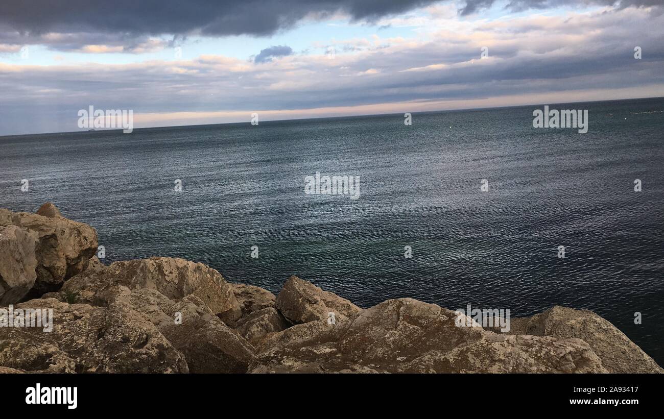 Clouds covering the sky over the Black Sea. Stillness. Stock Photo