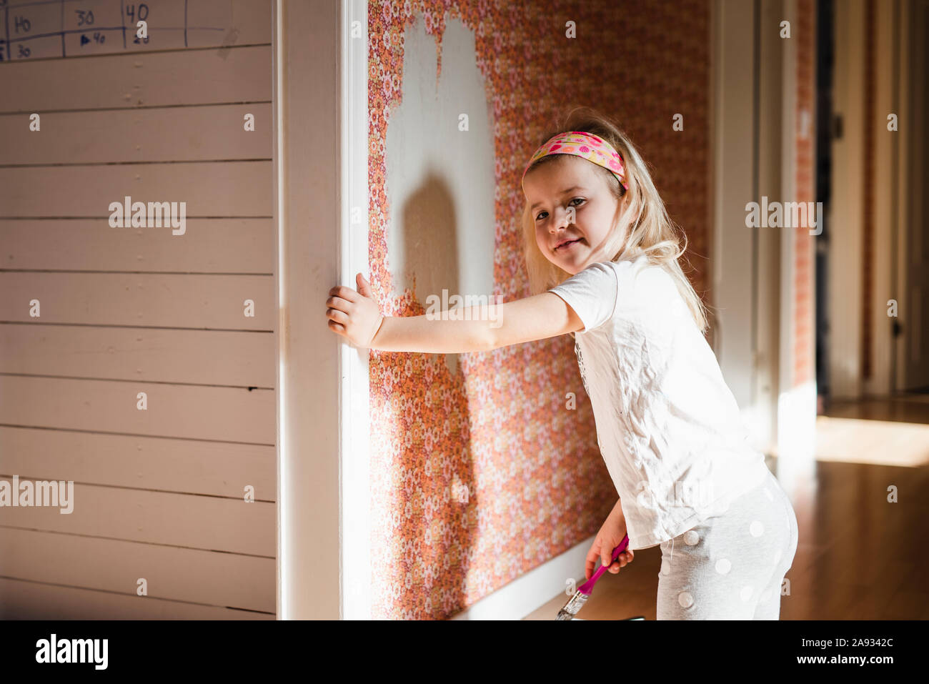 Girl painting wall Stock Photo Alamy