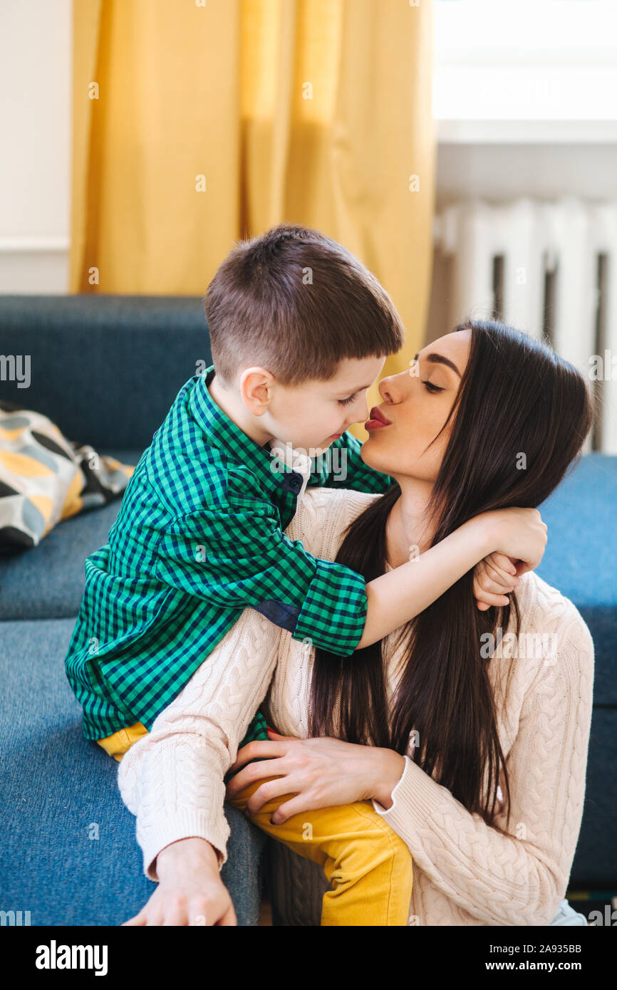 Portrait of a mother with her little son . Tenderness, love ...