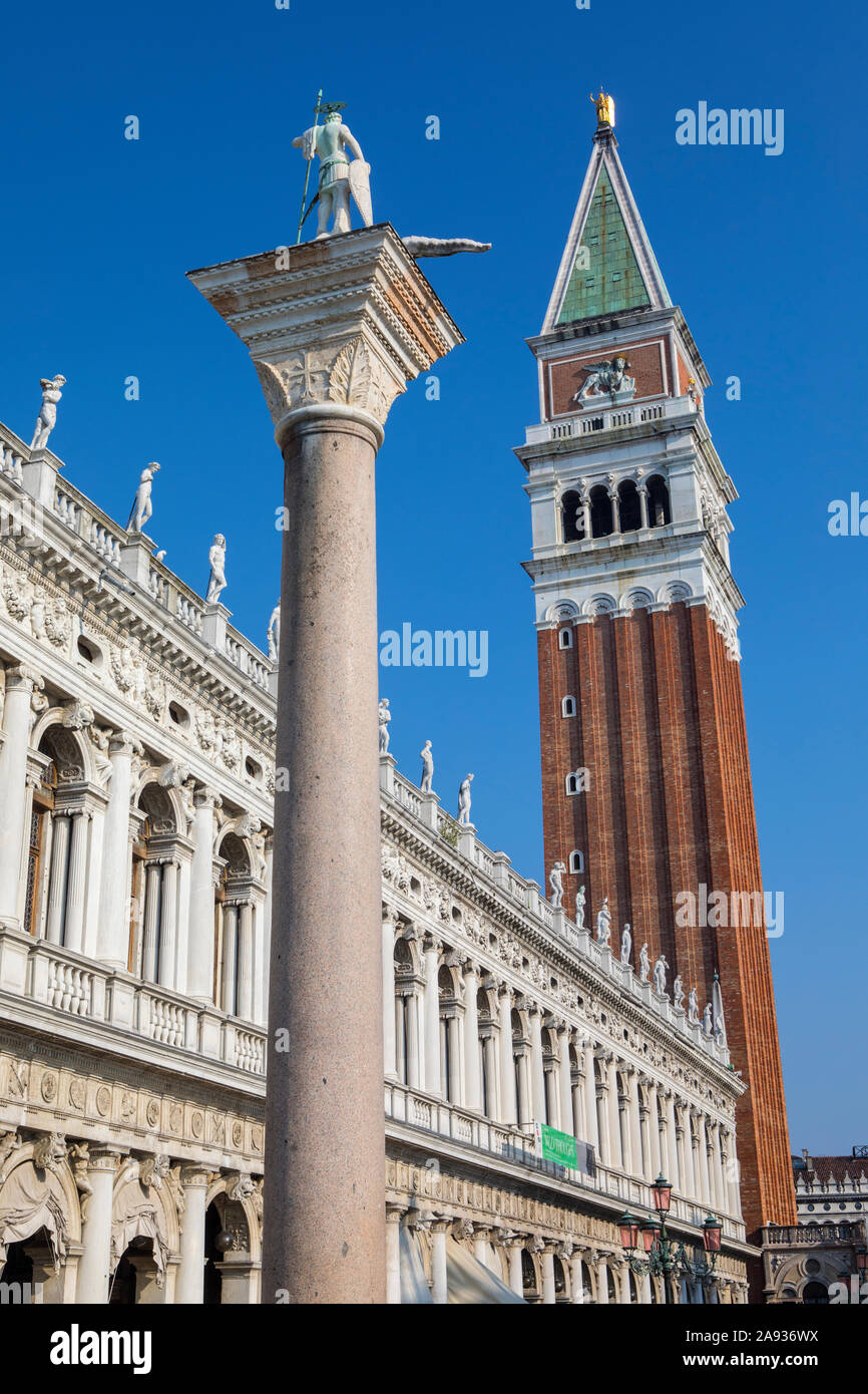 The iconic St. Marks Campanile, and St. Theodore Column in the historic ...
