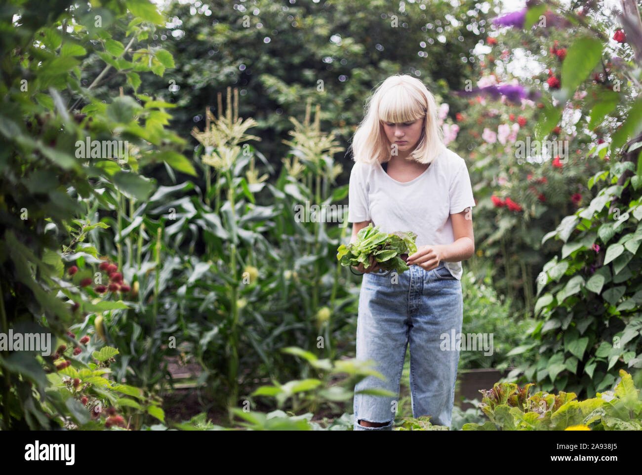 Teenage girl in garden Stock Photo