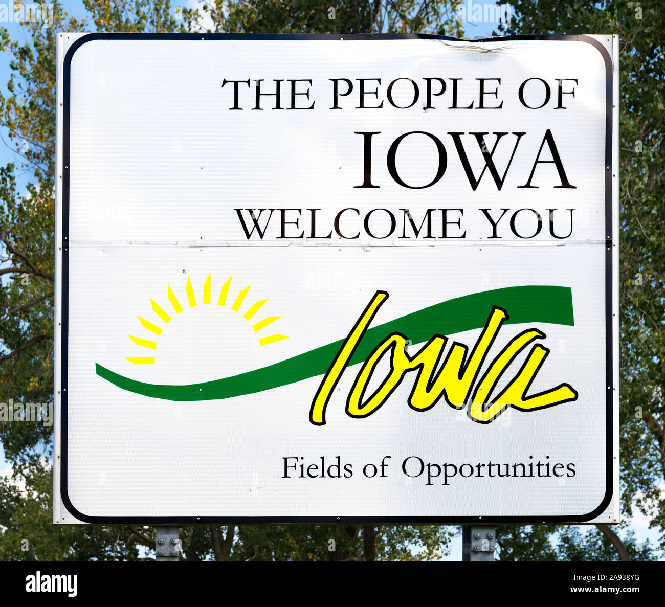 Welcome to Iowa sign, outside Decatur, Nebraska, USA Stock Photo