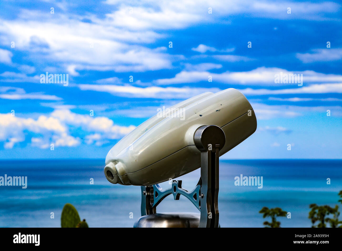 powerful telescopes used by turist in cinque terra Stock Photo
