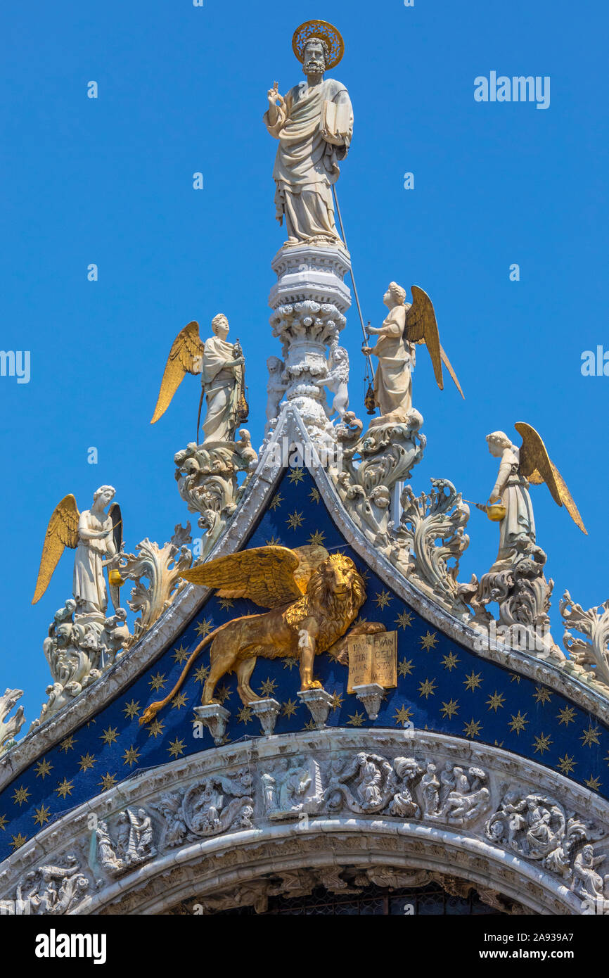 A view of a sculpture of Saint Mark the patron apostle of Venice