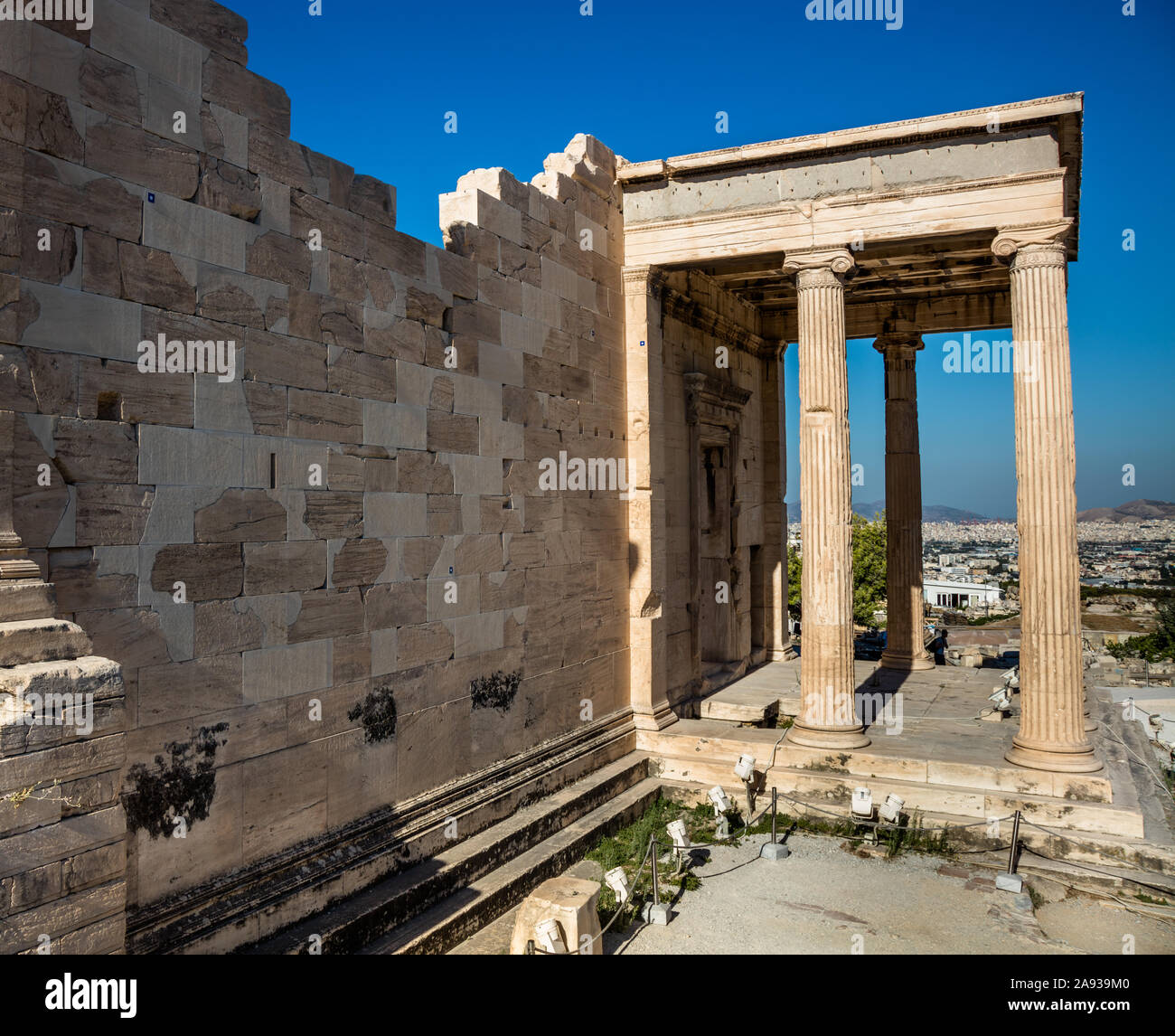 North Porch of the Erechtheion Temple atop of the Acropolis in Athens, Greece Stock Photo