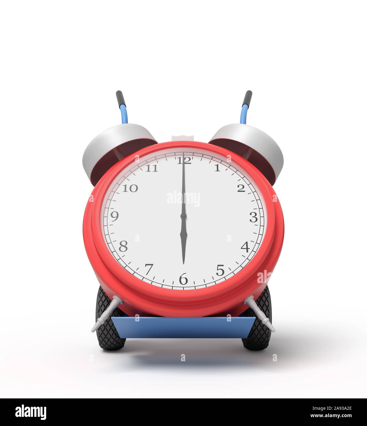 3d rendering of alarm clock on a hand truck Stock Photo