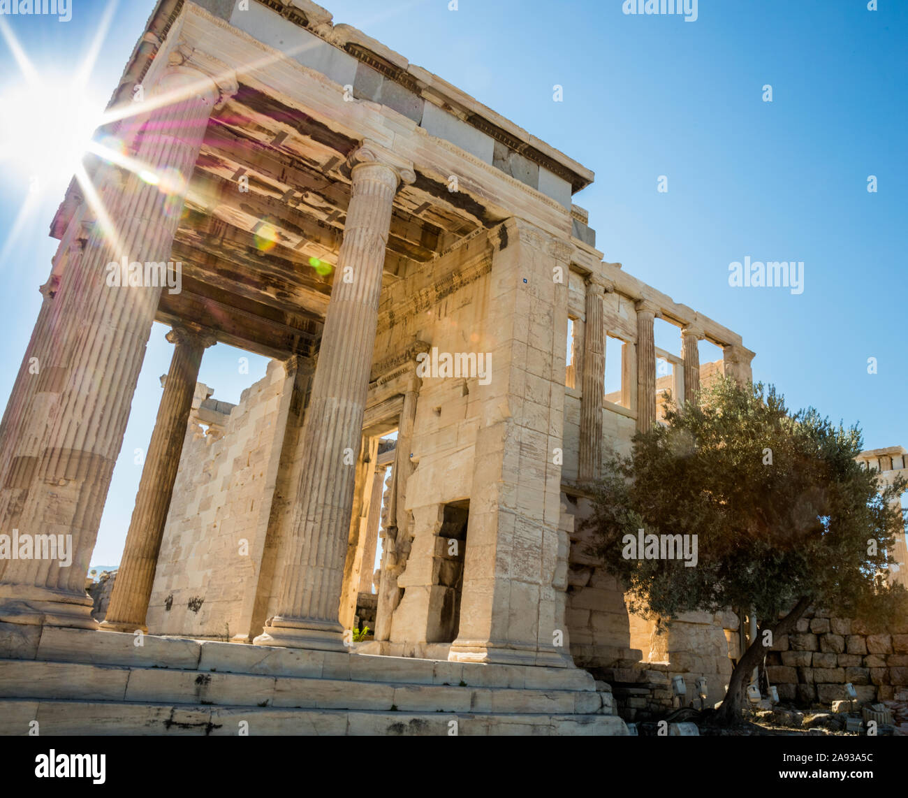 North Porch of the Erechtheion Temple atop of the Acropolis in Athens, Greece Stock Photo