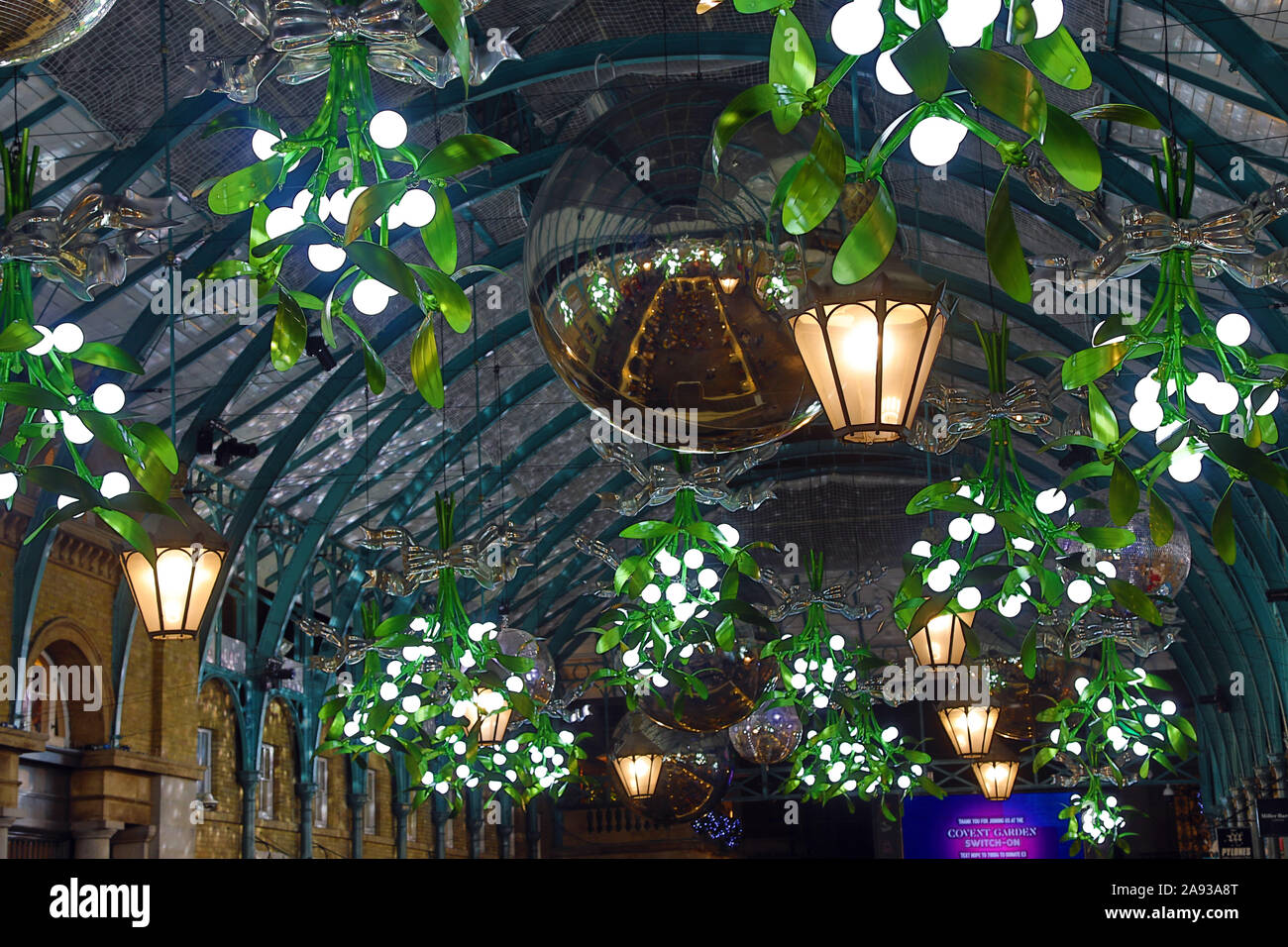 London, UK. 12th November 2019. Covent Garden Market Christmas lights switched on, Covent Garden