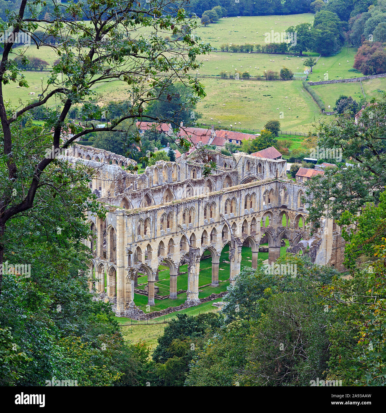 Rievaulx Abbey viewed from Rievaulx Terrace, Ryedale, North Yorkshire Moors, UK Stock Photo